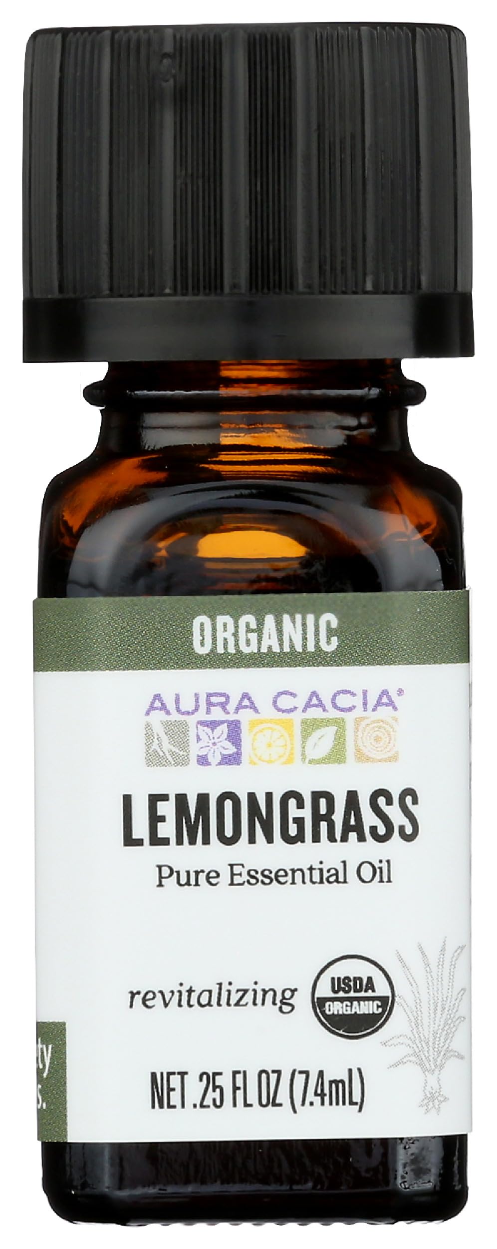 Aura Cacia Organic Lemongrass Essential Oil, GC/MS Tested for Purity, 7.4ml, 0.25 Fl Oz