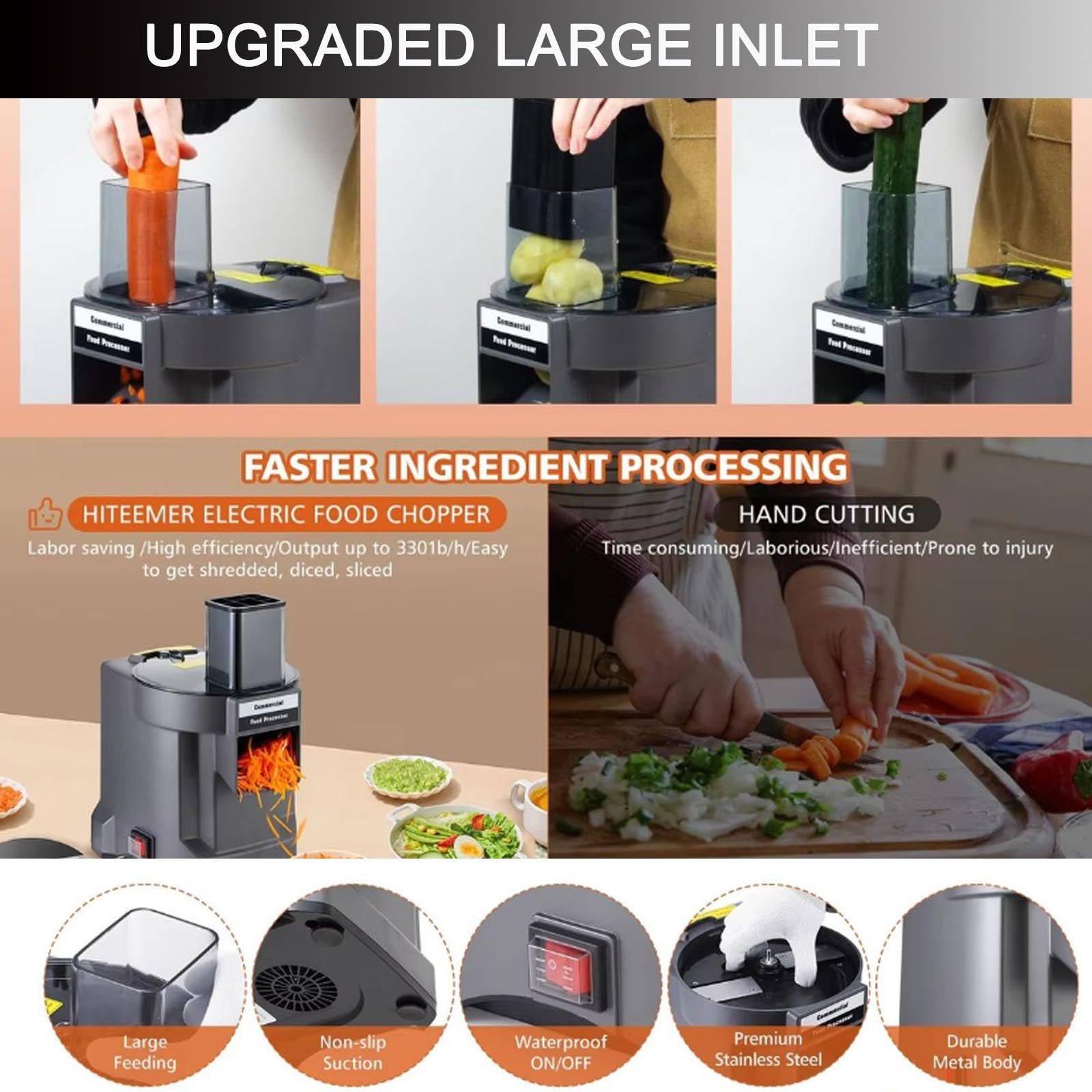 Picadora profesional para verduras de 100 W, robot de cocina 3 en 1, cortador de patatas y rallador de cebollas automático con 3 cuchillas de acero inoxidable – Para comercial y doméstico
