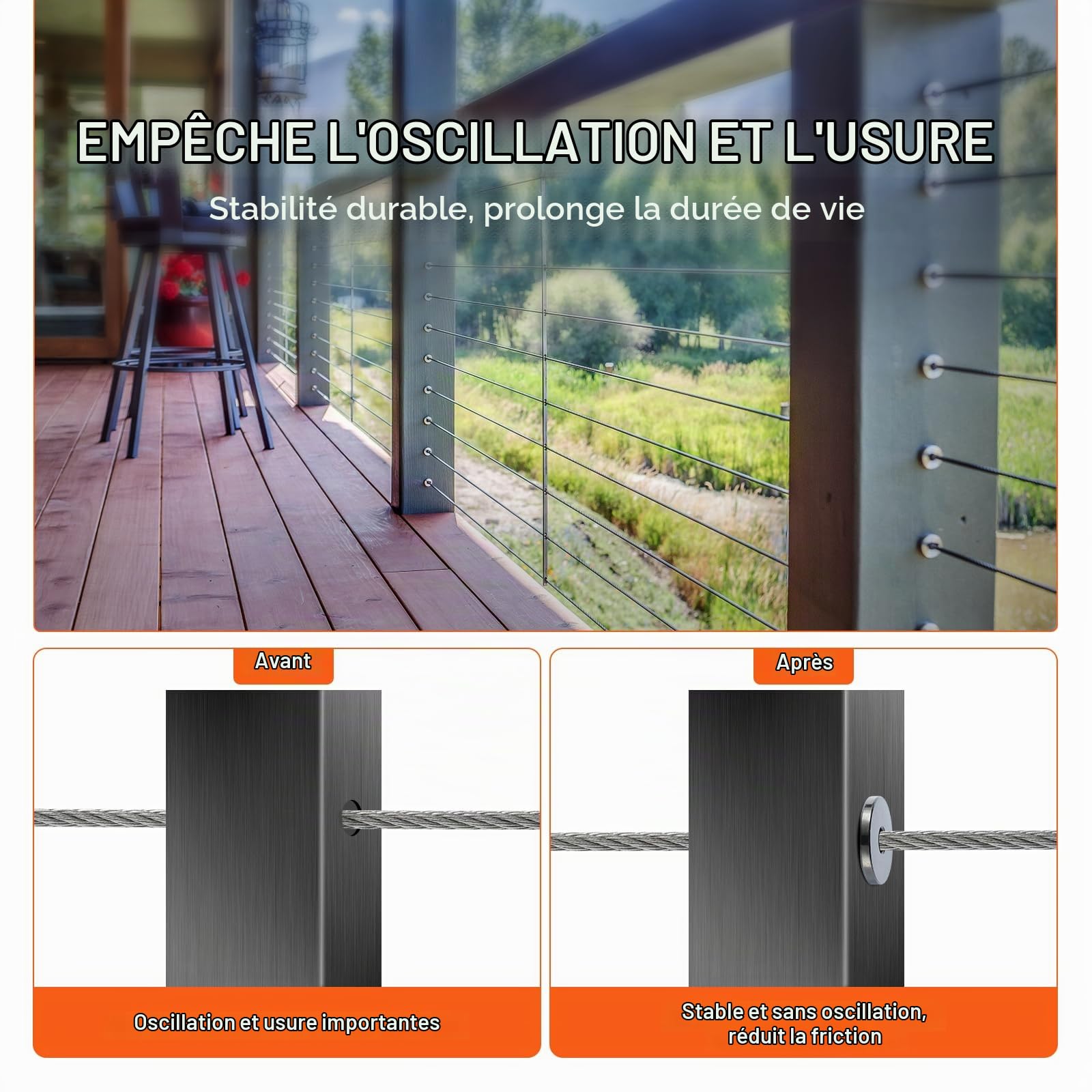 VEVOR Manchons de protection acier inoxydable T316 pour garde-corps 101PCS câble métallique 1/8" T316 qualité marine, avec foret installation facile pour bricolage de balustrade, garde-corps, argent