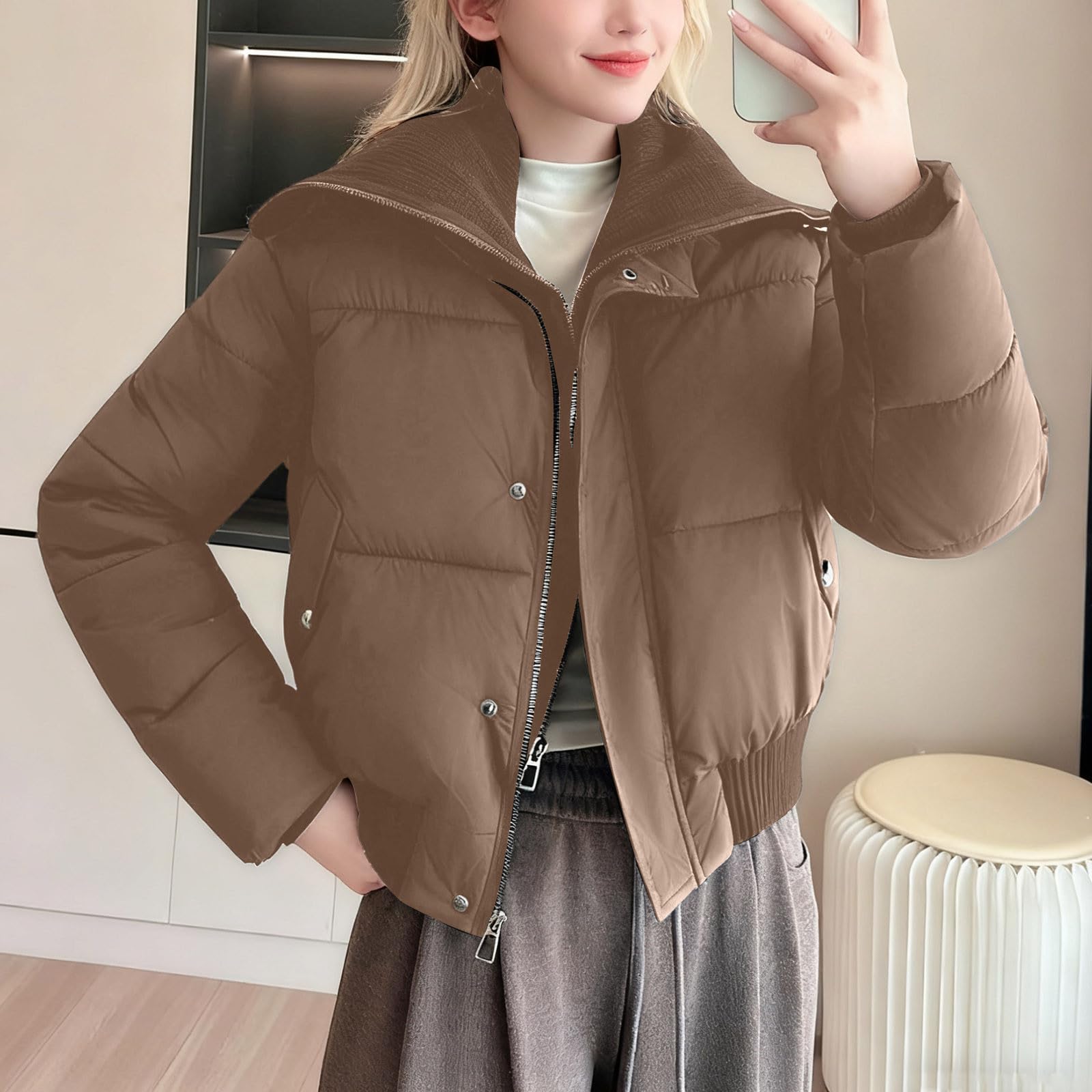 Chaqueta Mujer Abrigo Entretiempo Invierno Cazadora Plumiferos，Abrigo acolchado corto y para exteriores ligero con aislamiento térmico y capucha ajustable diseño cómodo ideal mujer