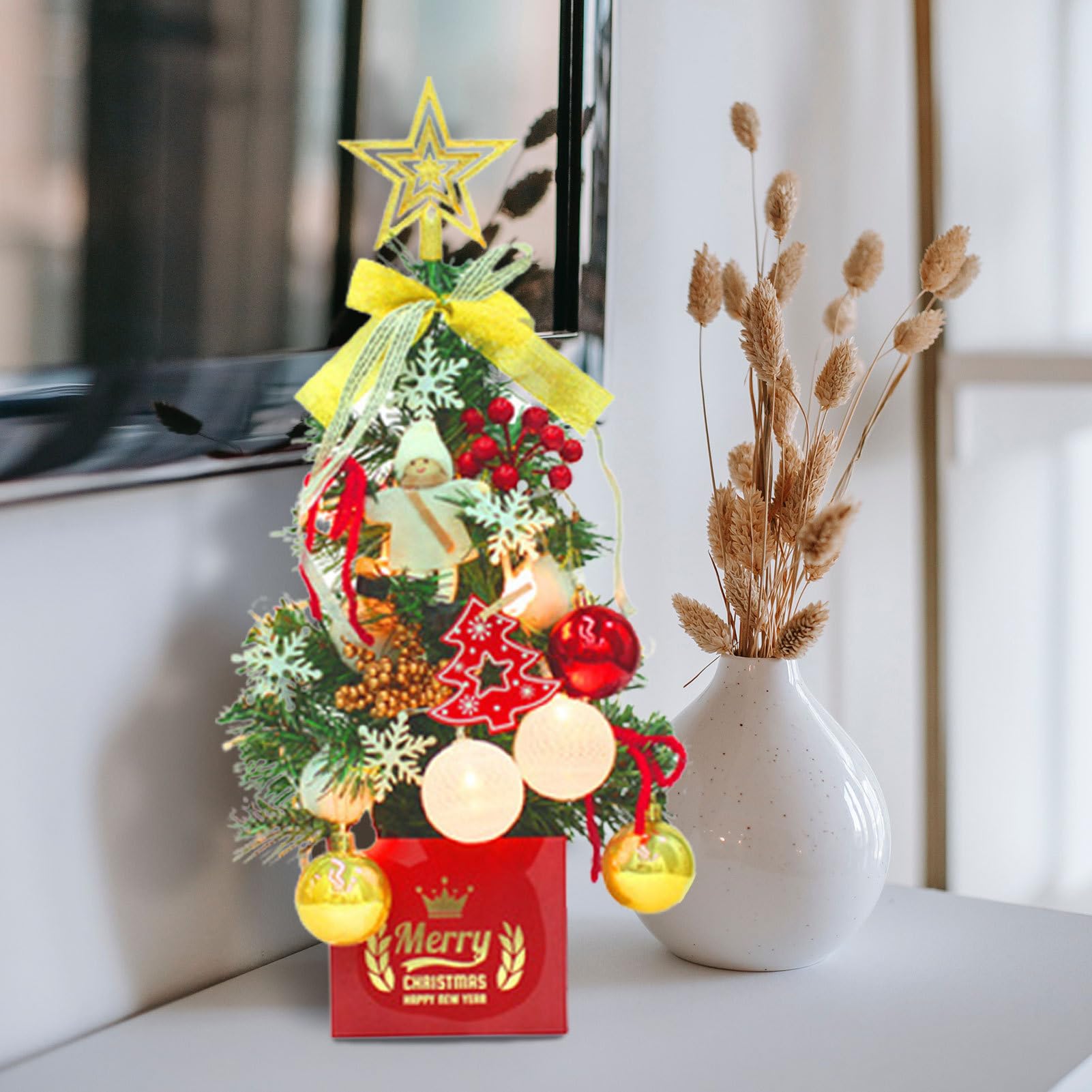 Árbol de Navidad de Escritorio | Adornos de Mesa de árbol Artificial con Forma de Estrella,Regalos navideños y decoración de Fiestas, centros de Mesa para Ventana de Escritorio navideña Zorq