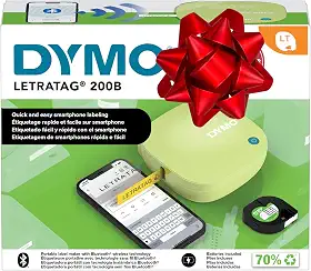 DYMO LetraTag 200B Rotulador Bluetooth | Impressora de etiquetas compacta | Conecta através da tecnologia sem fio Bluetooth para iOS e Android | Inclui 1 fita adesiva de papel branco | Amarelo