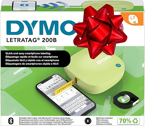 DYMO LetraTag 200B Rotulador Bluetooth | Impressora de etiquetas compacta | Conecta através da tecnologia sem fio Bluetooth para iOS e Android | Inclui 1 fita adesiva de papel branco | Amarelo