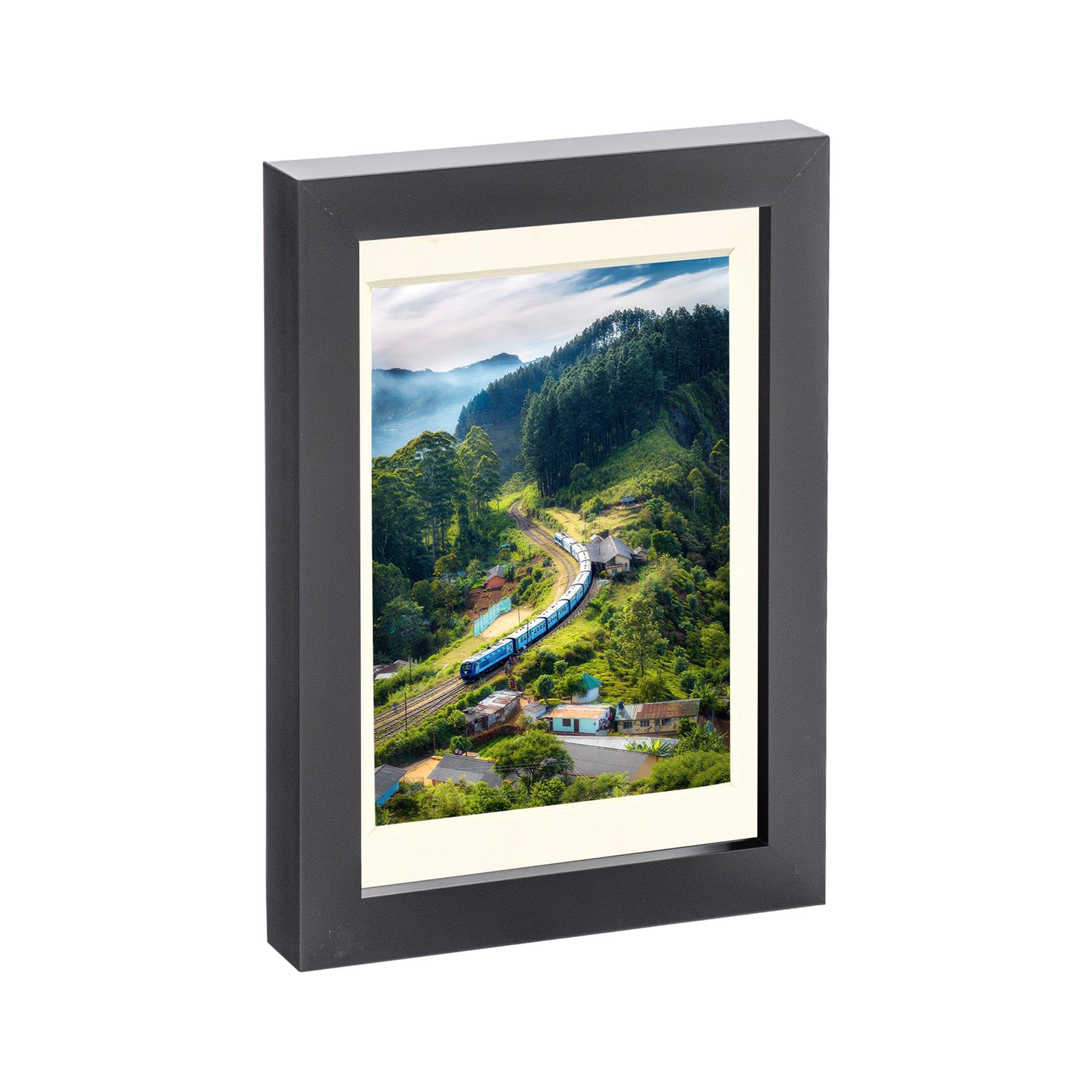 Nicola Spring 1x Black 5" x 7" Photo Frame with Ivory 4" x 6" Mount - Glass Aperture Home Picture Wall Hanging Landscape Portrait Display