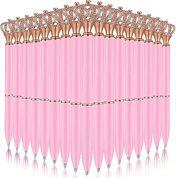 24PCS Ballpoint Pens Set Bling Wedding Anniversary Crystal Metal Bling Ballpoint Pens Fancy Pens Birthday Bridal Shower Return Gifts for Women Girls School Office Supplies Pink Crown,24