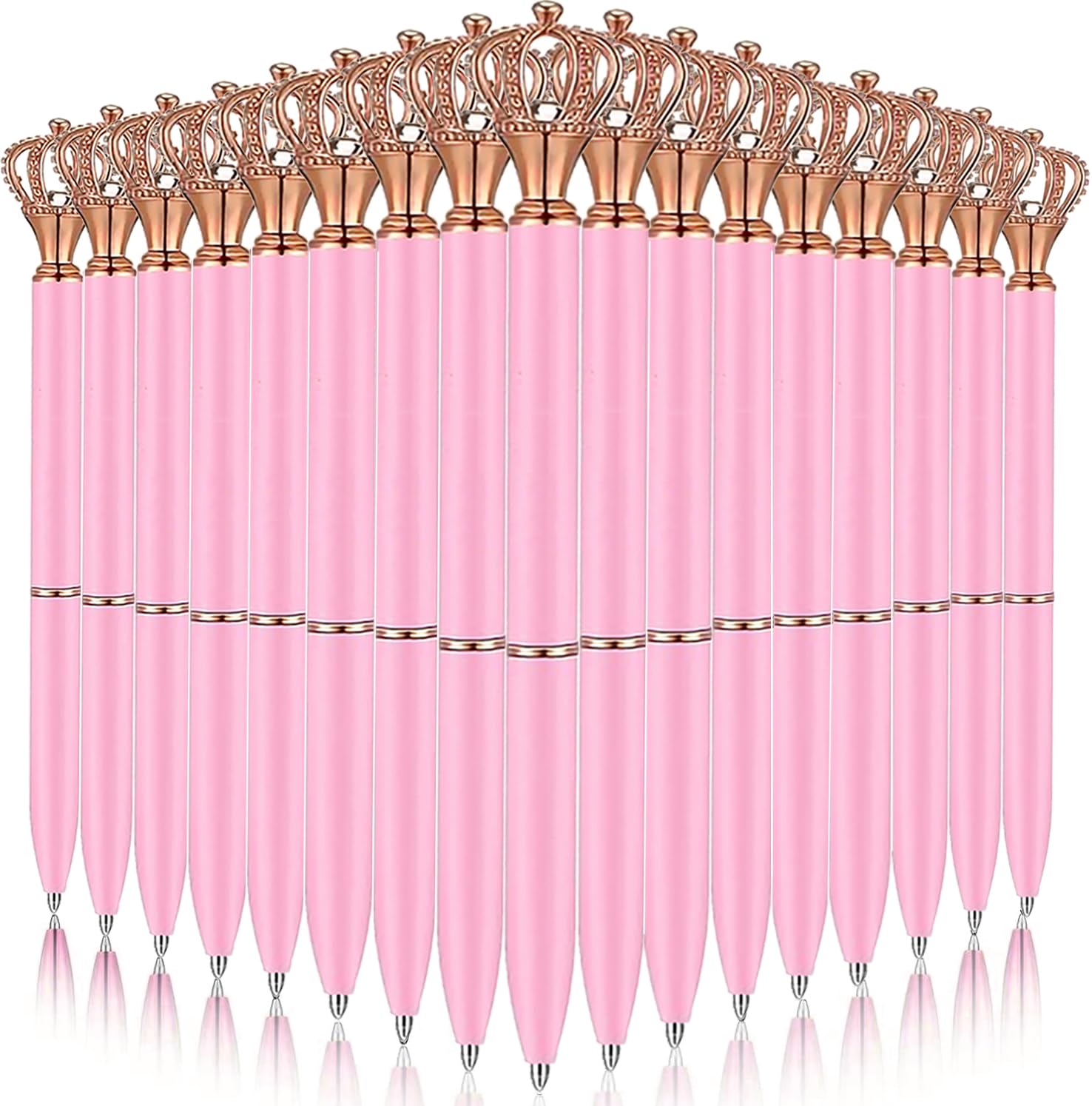 Lot de 24 stylos à bille en métal scintillant pour anniversaire de mariage, cadeau d'anniversaire, fête prénuptiale, fournitures scolaires et de bureau (couronne rose, 24)