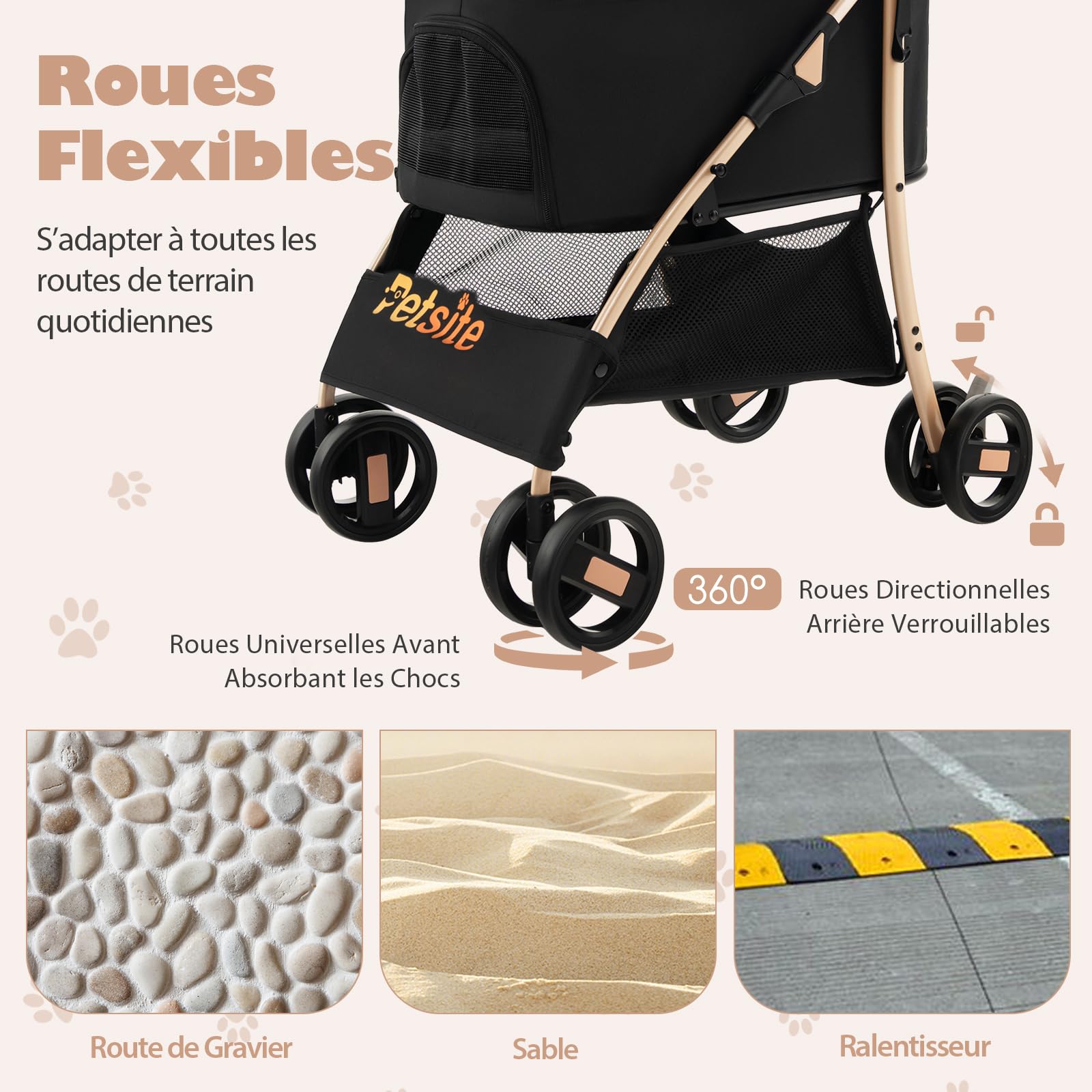 GOPLUS 3 en 1 Poussette pour Chien Chat, Poussette Pliable, Siège de Voiture Amovible, Auvent Réglable, Entrée en Maille Zippée, Panier de Rangement, pour Petits/Moyens Chiens Chats(Noir)