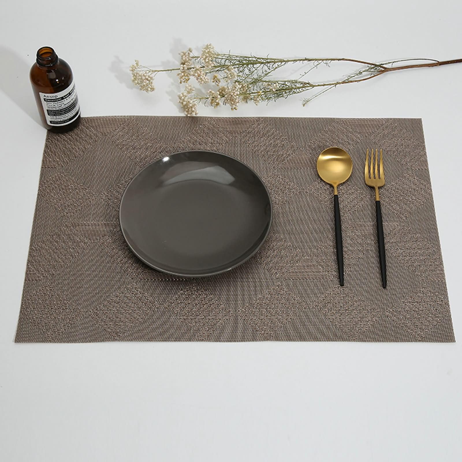 Platzsets Modern 10 Stück, 45 x 30 cm Braun Rechteck Tisch Platzset Abwaschbar 70% PVC+30% PET, Rechteck mit Raute