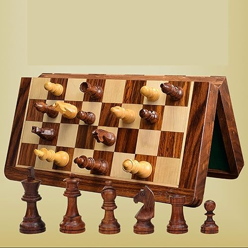 Miniatura 3 de GAENZA Nuevo juego de ajedrez profesional, juego de ajedrez de madera plegable hecho a mano, piezas de ajedrez y ranuras de almacenamiento, juegos