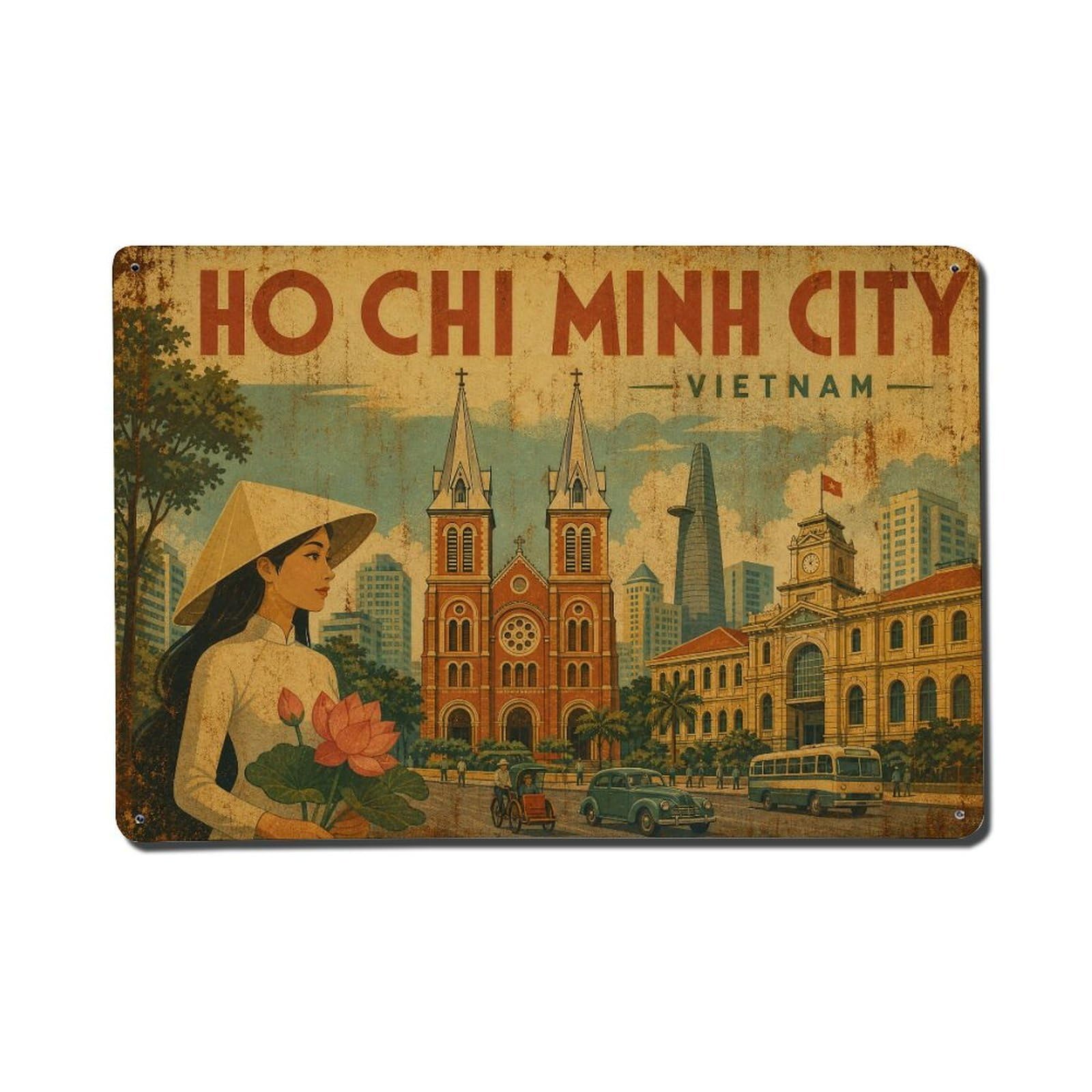 Metal Tin Sign Travel Vintage Vietnam Ho Chi Minh City