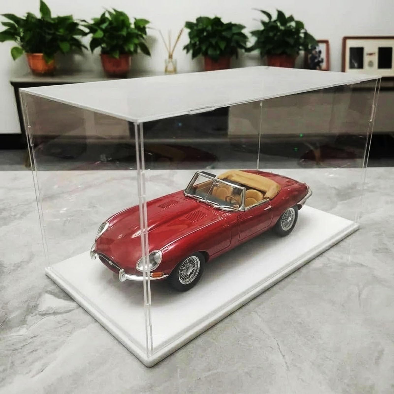 Dustproof Protection Acrylic Case with PVC Base, Stackable Display Box for Collectibles / Action Figures / Memorabilia, Countertop Show Box(White Base,35x15x15cm)