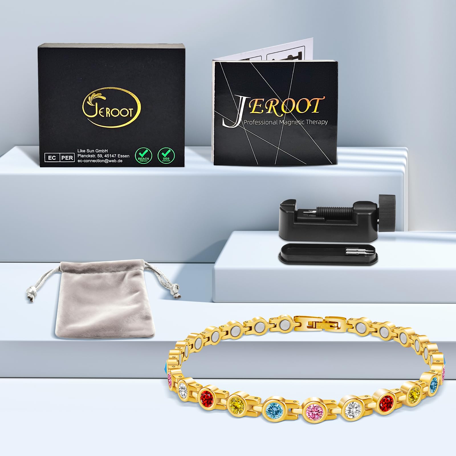 JEROOT Fußkettchen für Frauen - Magnetarmband Damen Edelstahl Ionenplattierung Gold - Zirkonia Fußkette Verstellbar 27cm - Geschenke für Frauen/Mama/Mutter