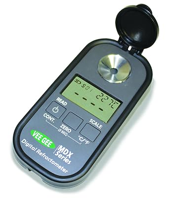 Vee Gee 48103 Digital Refractometer, Mdx-103, for Sugars, 6 Scales, Grey Plastic Housing, 32 mm x 60 mm x 120 mm
