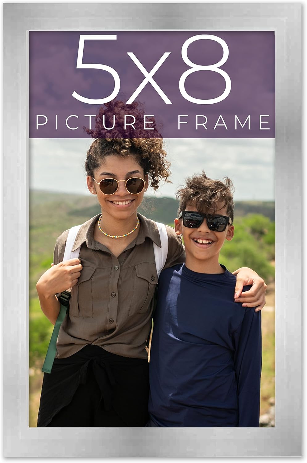CustomPictureFrames 5x8 Stainless Silver Picture Frame - Solid Wood Silver Modern Picture Frame, UV Acrylic, Foam Board Backing & Hanging Hardware - Display Poster Art, Family Photos & Picture Collage