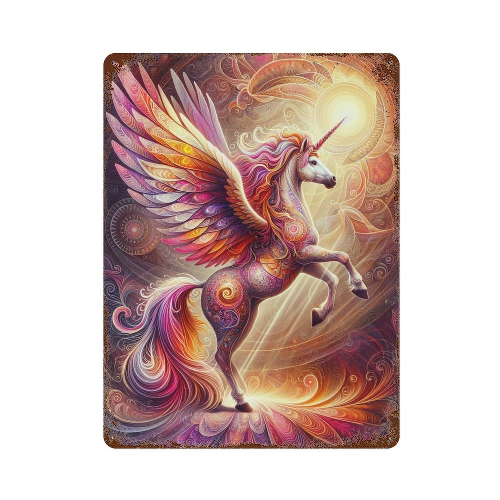 Fantasy Unicorn Art Print Retro Metal Sign 15.7"x11.8", Decorative Metal Wall Art for Basement, Hobby Room And Garage Decor