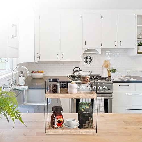 Miniatura 2 de Organizador rústico de estación de café de granja, soporte de accesorios de barra de café, estante de almacenamiento de vainas, estante de madera