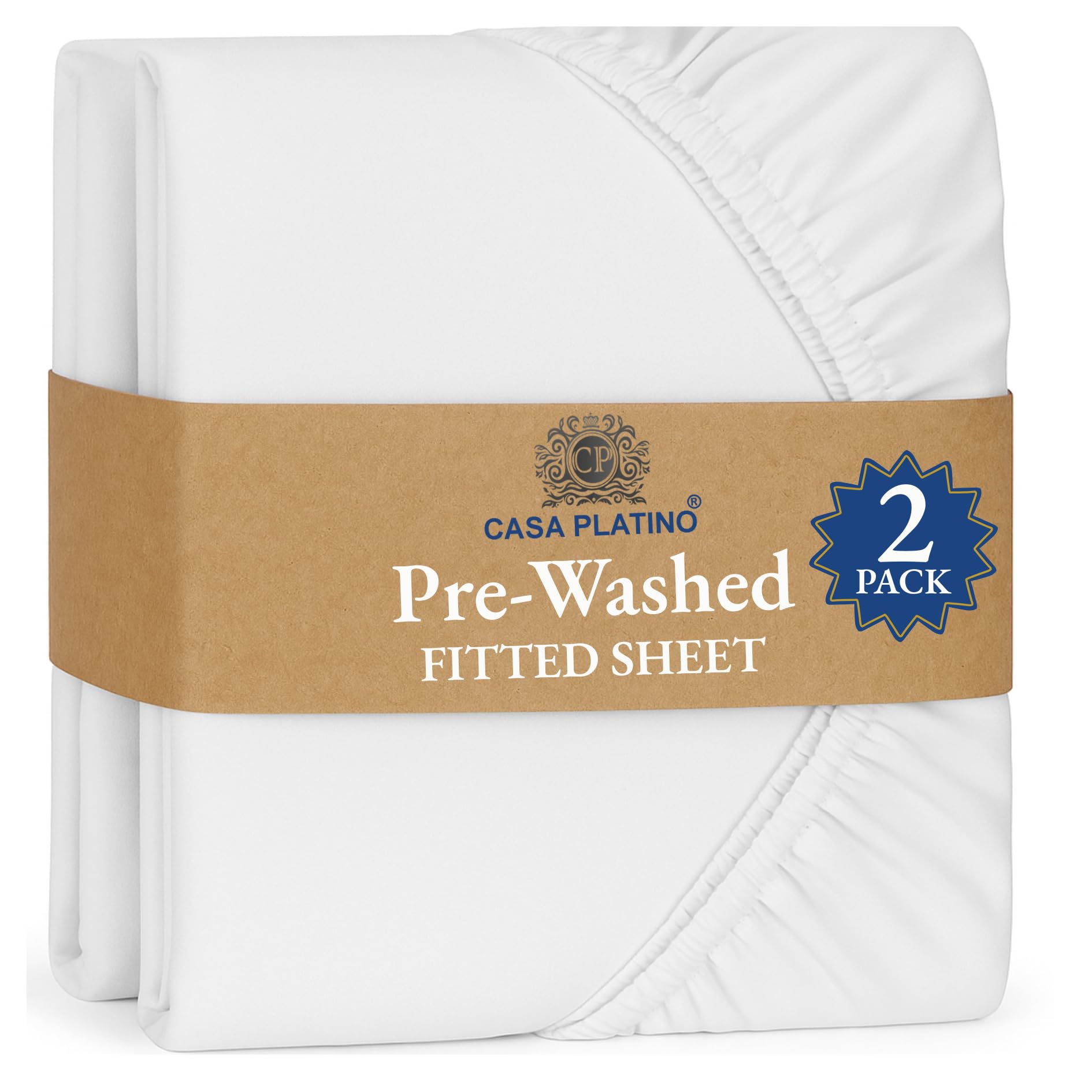 Fitted Sheet Double, White (2 pack)- Pre-Washed, Deep Pocket 14 inch (35 cm) - Easy Care -...