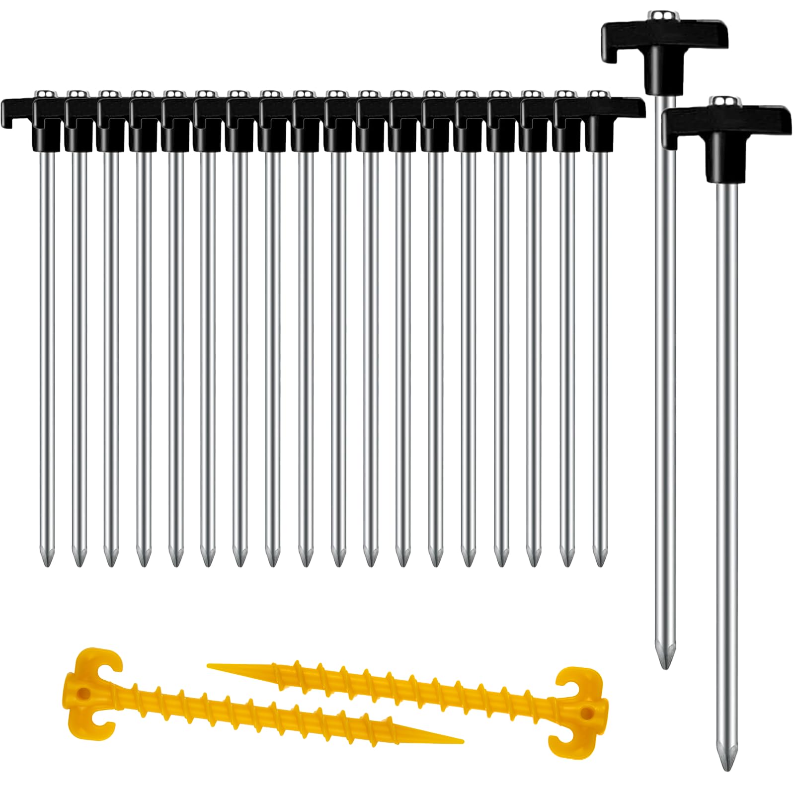 AVOFOREST Set of 20 Tent Stakes with Storage Bag - Heavy Duty 7 Inch Rustproof Metal Ground Stakes for Camping, Garden, Hiking Black