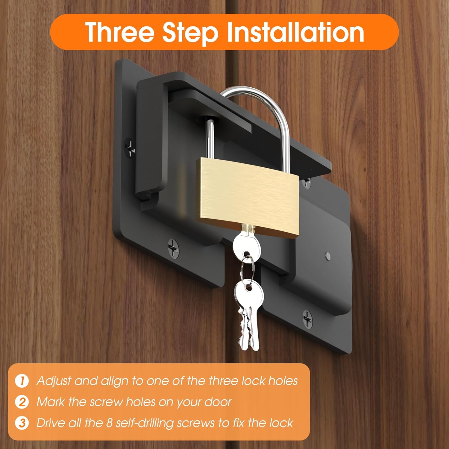 7.5" Flip Gate Latch Lock with Padlock Hole, 4mm Heavy Duty Carbon Steel Adjustable Door Latch for Outdoor Wooden Fence, Swing Sliding Gate, Double Gate,Barn Door,Shed,Vinyl Fence(with Lock)