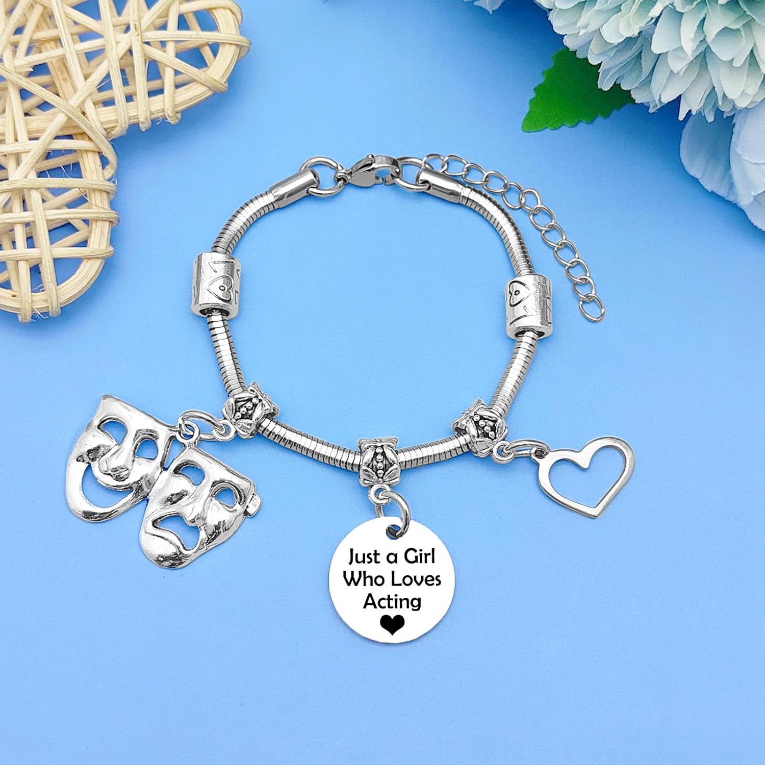 Mwphuy Theater Gifts for Women friend Theater Bracelet Actor Gifts for Theatre Lovers Bracelet Drama Teacher Gift Who Loves Charm Bracelet Drama Student Graduation Gift Theater Inspirational Gifts - Image 3