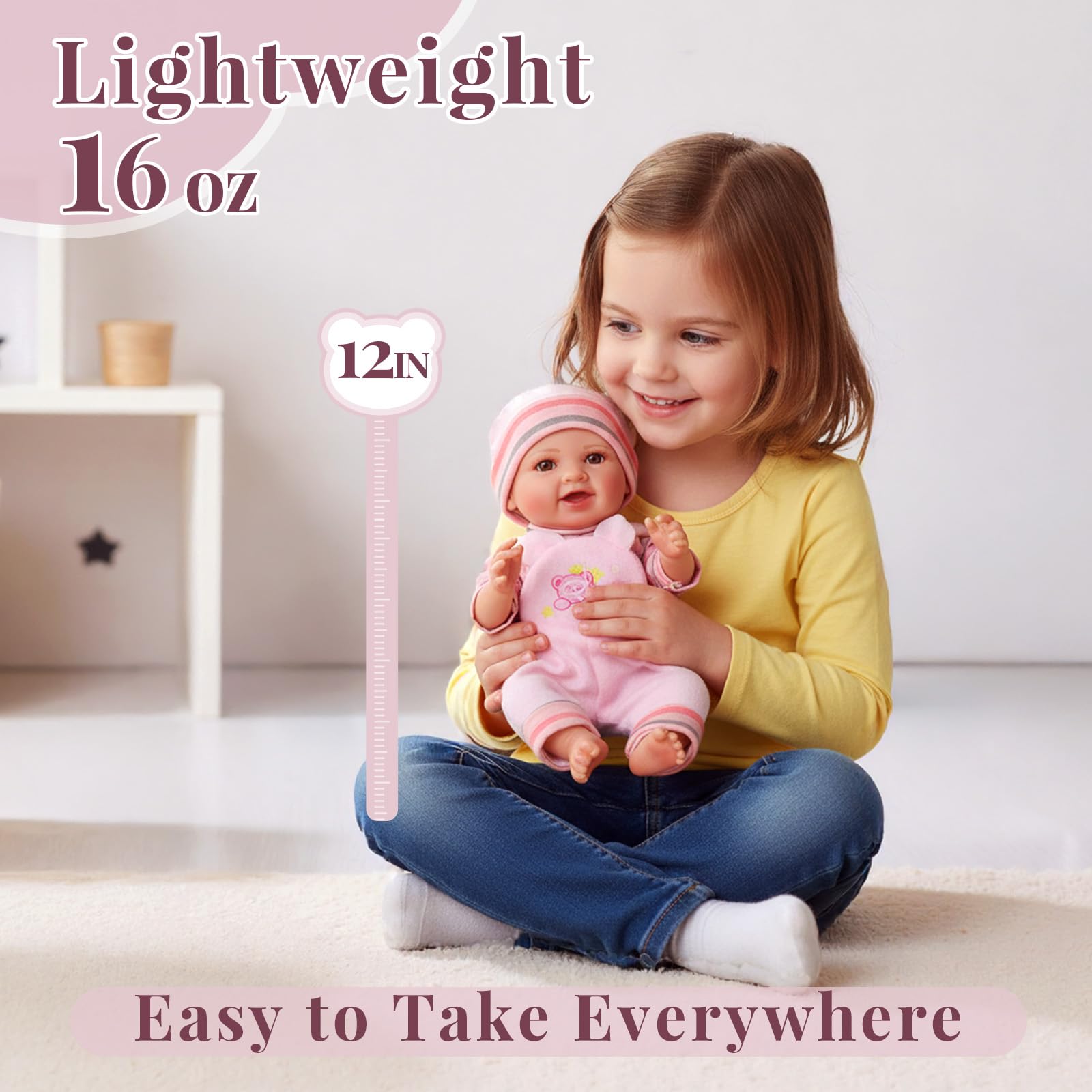 BABESIDE 12 Inch Baby Doll, Realistic Baby Dolls Girl Real Life Toys Full Vinyl with Accessorries for 3+ Kids Lifelike Gifts Collection