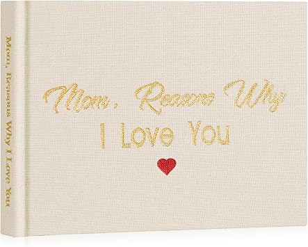 Artmag What I Love about Mom Fabric Book Fill-in-the-Blank Love Journal for Mom Birthday Mothers Day Christmas Gifts Stocking Stuffer for Mother Beige