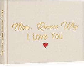 Artmag What I Love about Mom Fabric Book Fill-in-the-Blank Love Journal for Mom Birthday Mother's Day Christmas Gifts Stocking Stuffer for Mother Beige