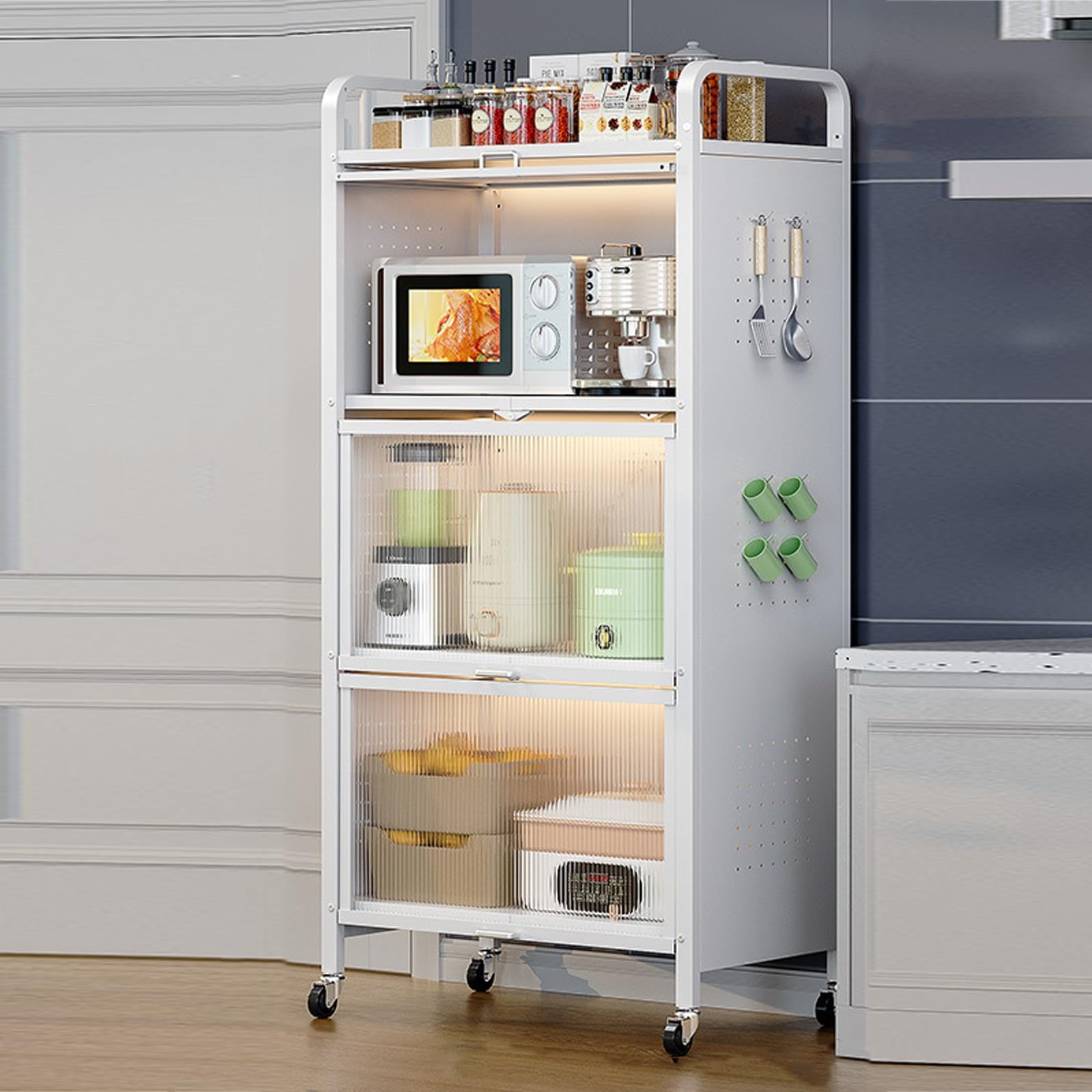 Grille de four à micro-ondes pliable à roulettes et étagère de rangement cuisine