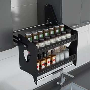 Pull Down Cabinet Organizer - 2 Tier Kitchen Cabinet Pull Down Shelves. Space Saver. Ideal Spice Rack Organizer for Kitchen Cabinets.Cabinet 500mm