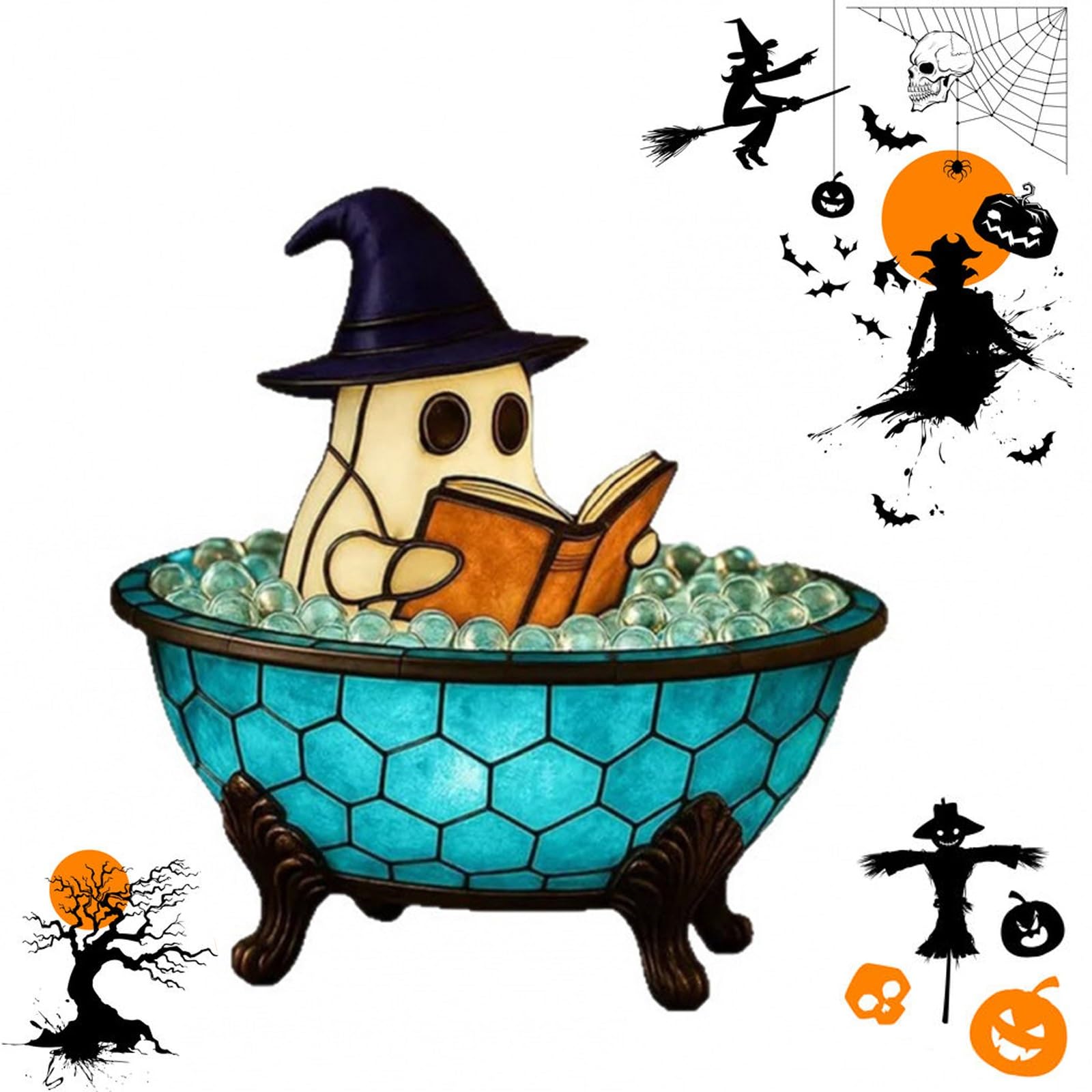 Dekoracja halloweenowa lampa do kąpieli z duchem - zmieniające kolor nastrojowe światło do dekoracji stołu wewnętrznego, półki, kominka -