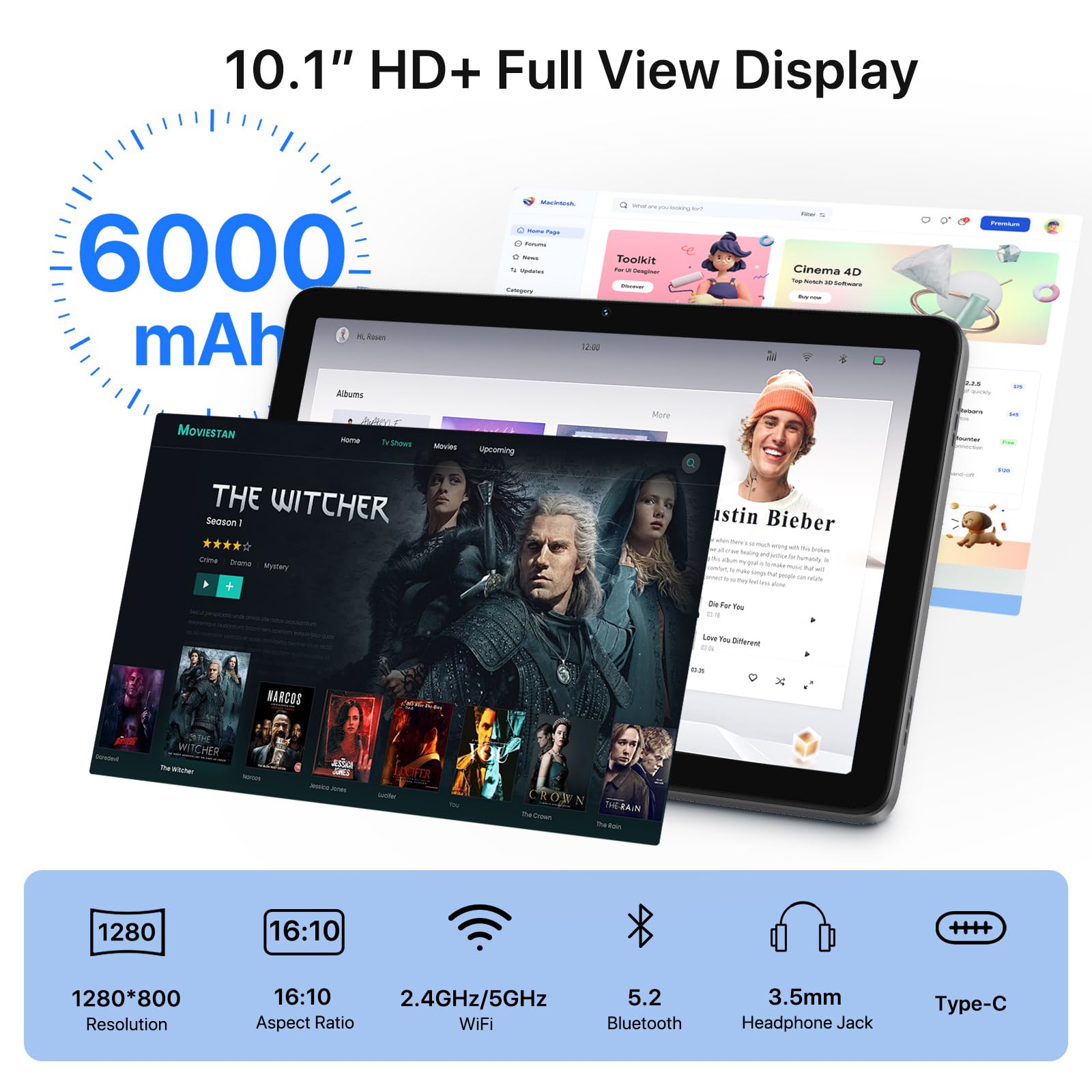 UMIDIGI Android Tablet, 10.1 Inch, 16 GB(8+8)+128 GB(To 1TB