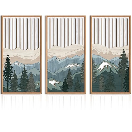 IARTTOP Large Mountain Wood Wall Art Framed Decor Set Of