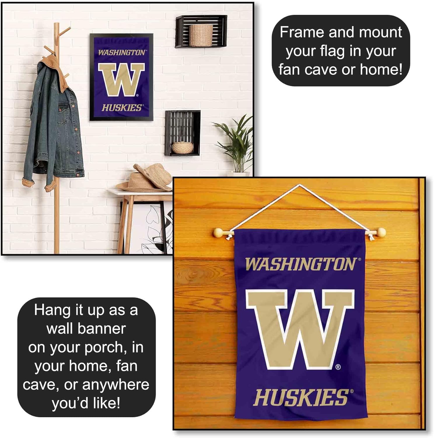 College Flags & Banners Co. Washington UW Huskies Wordmark Garden Banner Flag - Image 5