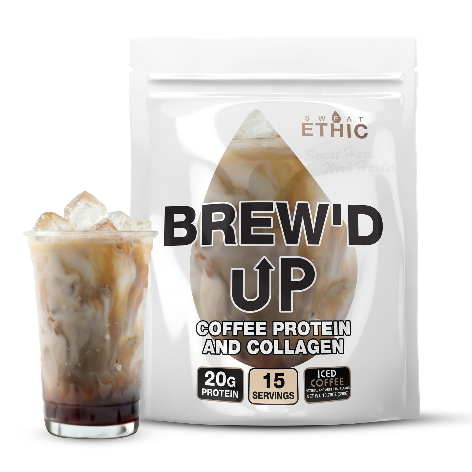 Sweat Ethic Pré-treino de Café com Proteína, Whey Isolate, Peptídeos de Colágeno e Cafeína 175 mg, 15 porções
