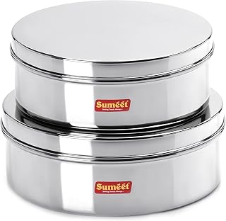 Stainless Steel Flat Canisters/Puri Dabba/Storage Containers Set of 2Pcs (1.2Ltr,1.5Ltr)