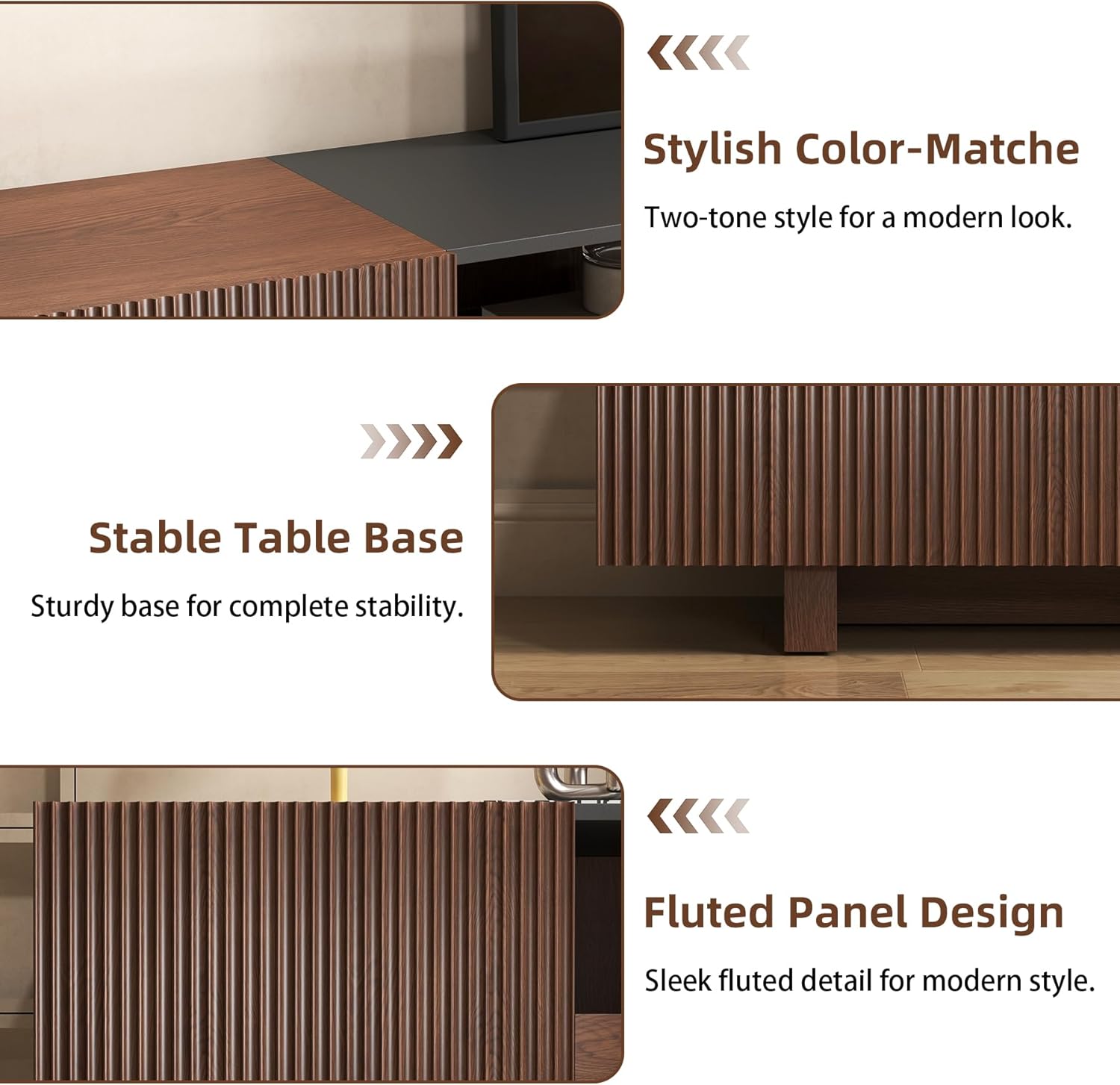 Epecoya 78.8 Inch TV Stand with Storage Cabinets for Living Room, TVs Media Console Entertainment Center with Drawers, Wood Fluted Television Stands with Open Shelves for Bedroom, Dark Brown Walnut - Image 8