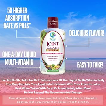 Joint Complete Premium- Liquid Joint Supplement w/Glucosamine, Chondroitin, MSM, Hyaluronic Acid for Bone, Joint Health - 96% Max Absorption 32oz, 32 serv