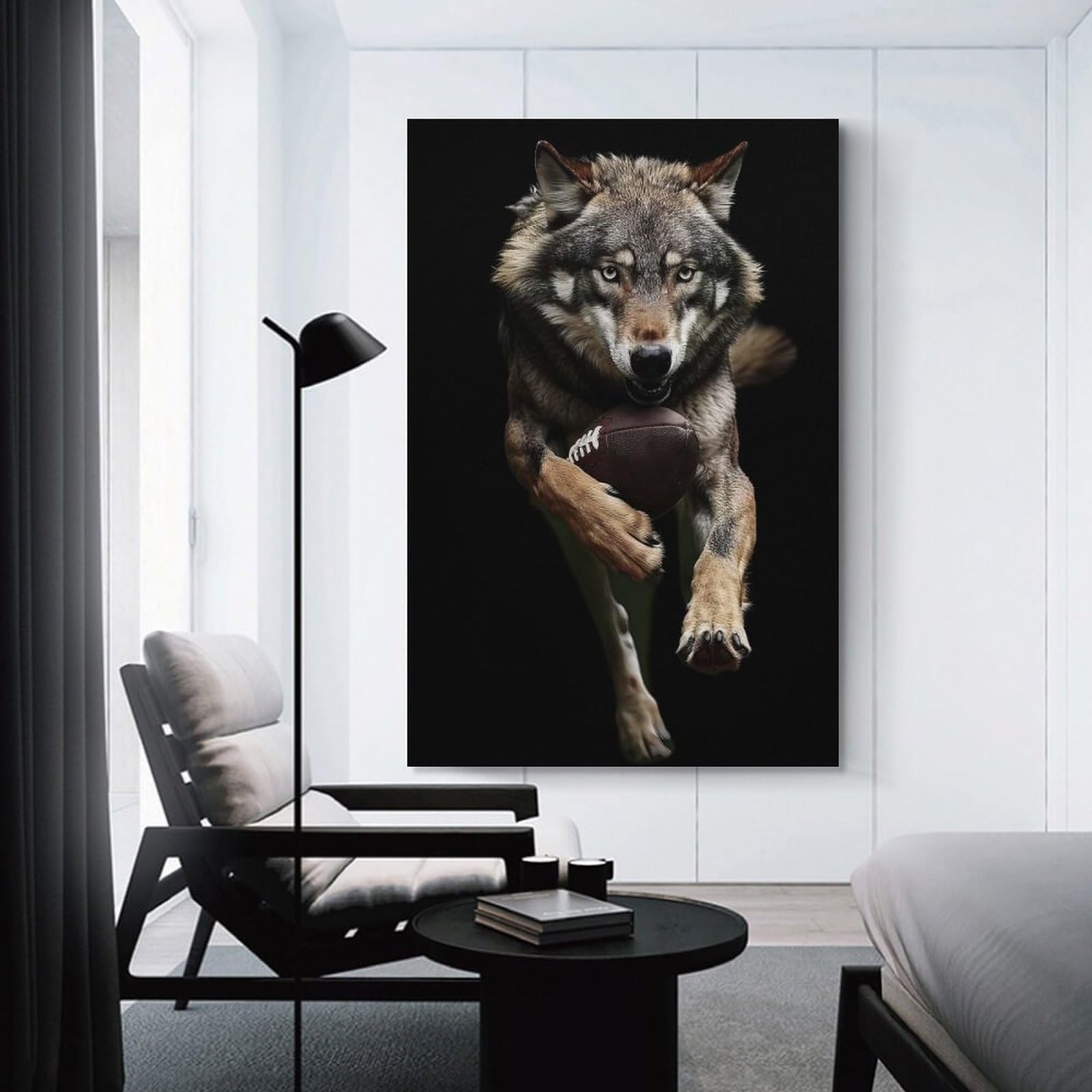 Junmoney Wolf American Football Canvas Wall Decor, 08x12inch(20x30cm), for Gallery Wall Decor And Room Displays, Wall Decor Suited to Curated Displays