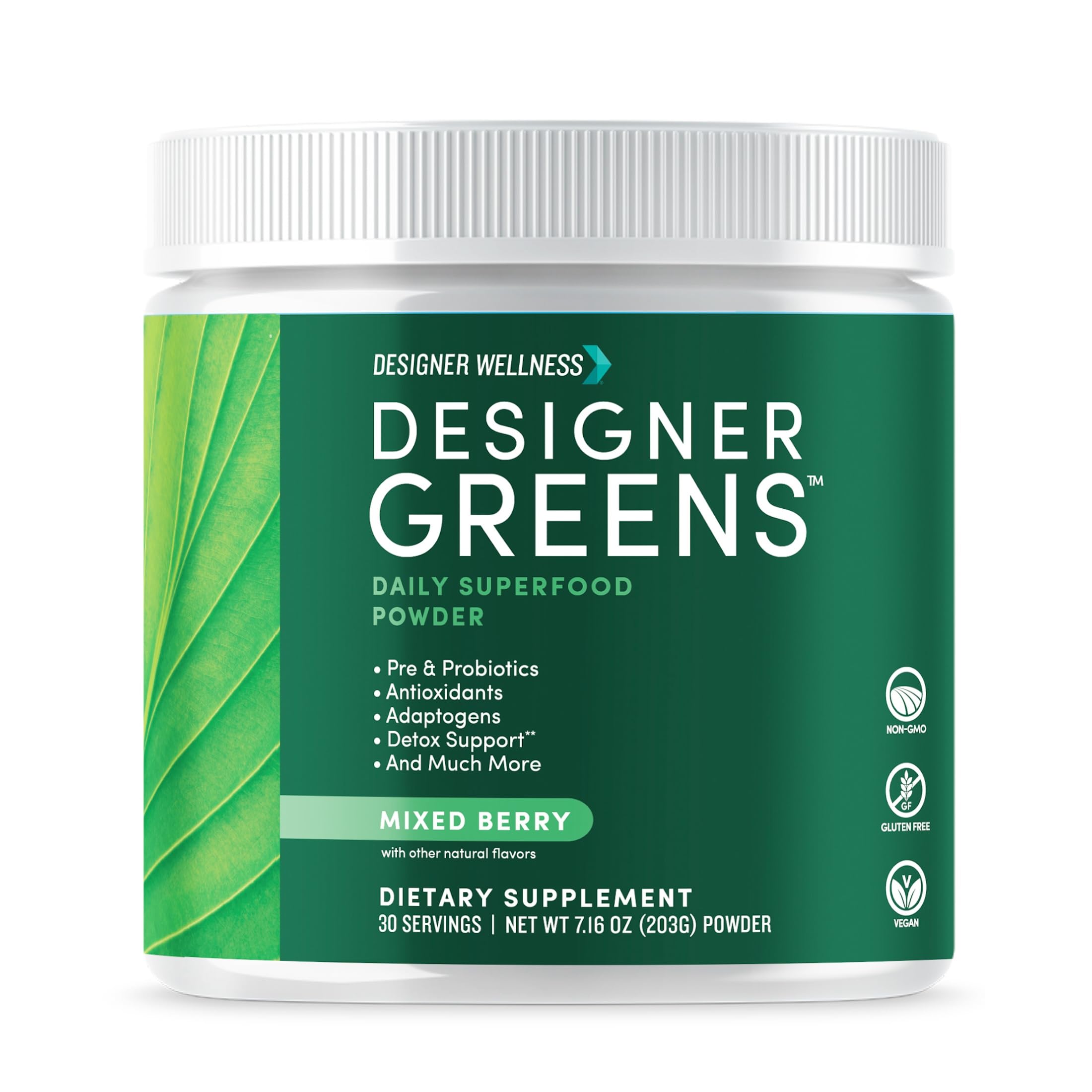 Designer Wellness, Mix Berry, Designer Greens Superfood Powder, 30 Serving Greens Superfood 7.16 Ounce (Pack of 1)