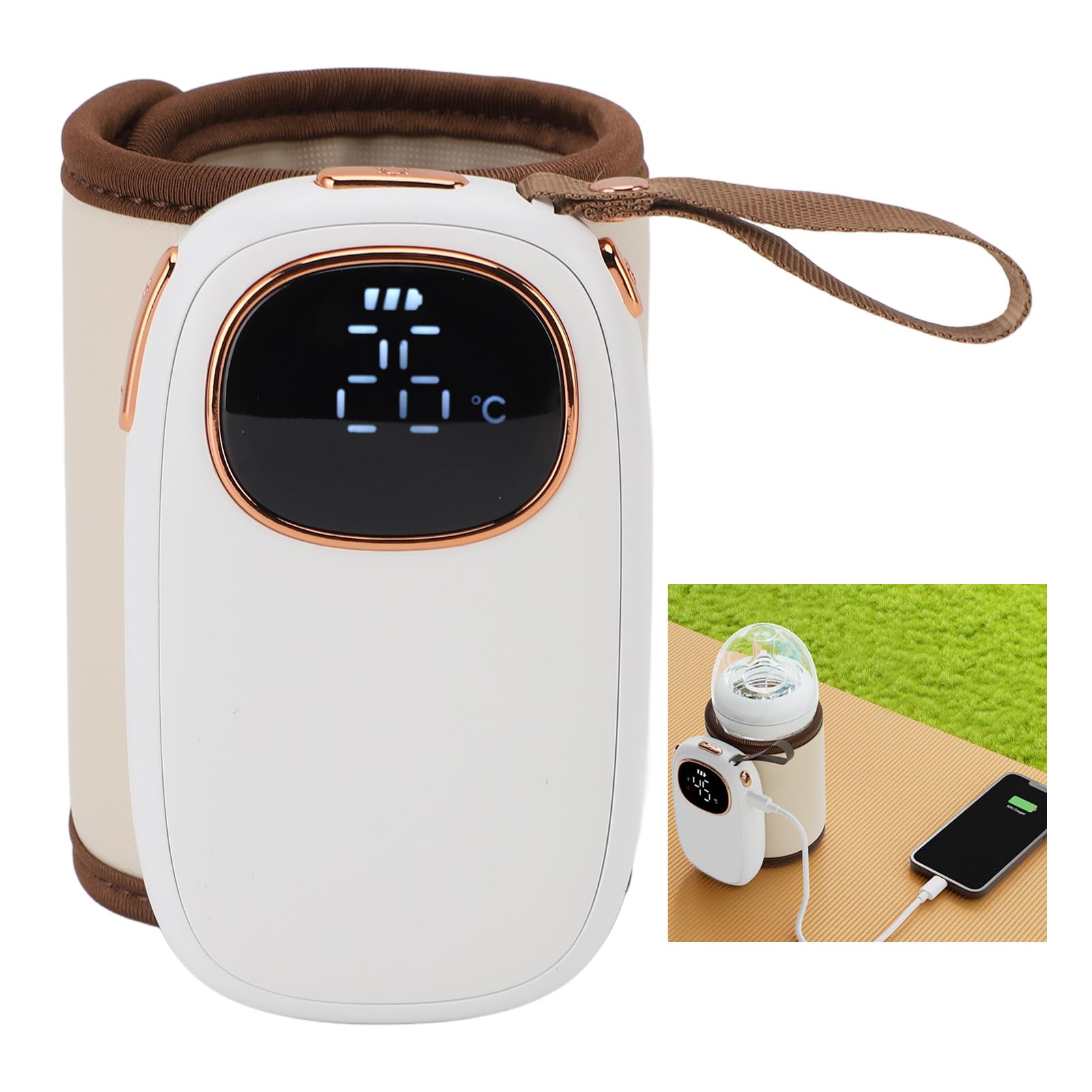 Calentador de Biberones Portátil para Viajes, Calentamiento Rápido de 18 W, Temperatura Constante, Batería de 8000 MAh, Recargable por USB, Calentador de Leche para Leche Materna y Fórmula