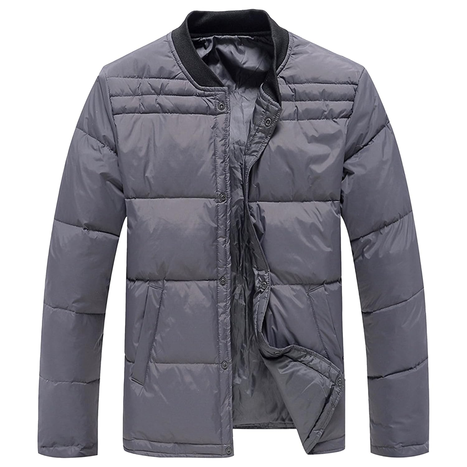 JEsilunmaMY Mens Lightweight Insulated Duck Down Jacket Button Up Water-Resistant Puffer Jacket Warm Padded Quilted Jacket