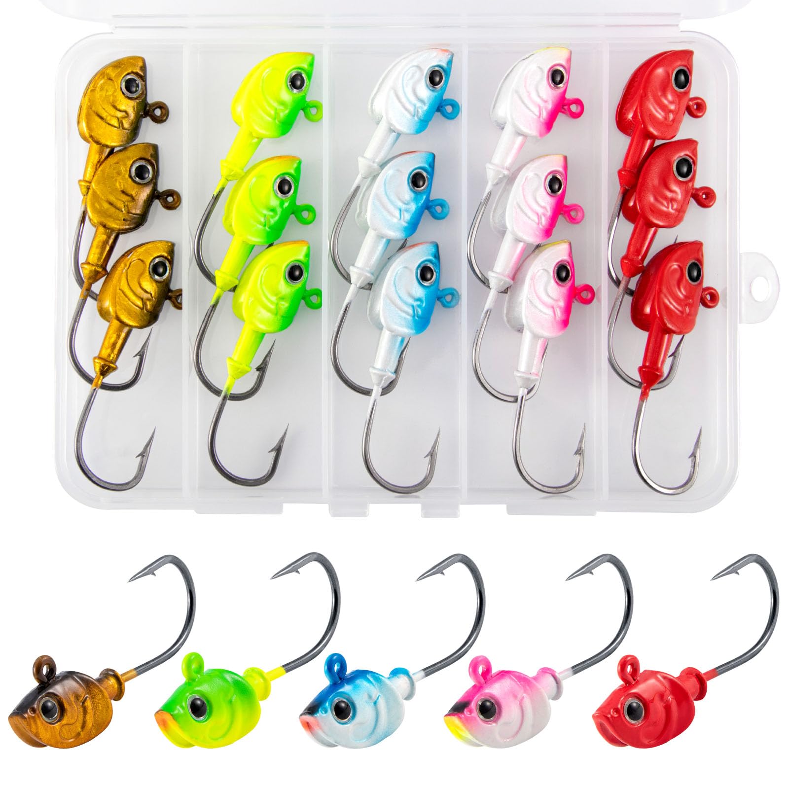 Alwonder Kit di 15 esche da nuoto per pesca in acqua salata, con occhi 3D, in acciaio ad alto tenore di carbonio, per surf, pesca a traina, pompano, passera, spigola, sciopero, sgombro