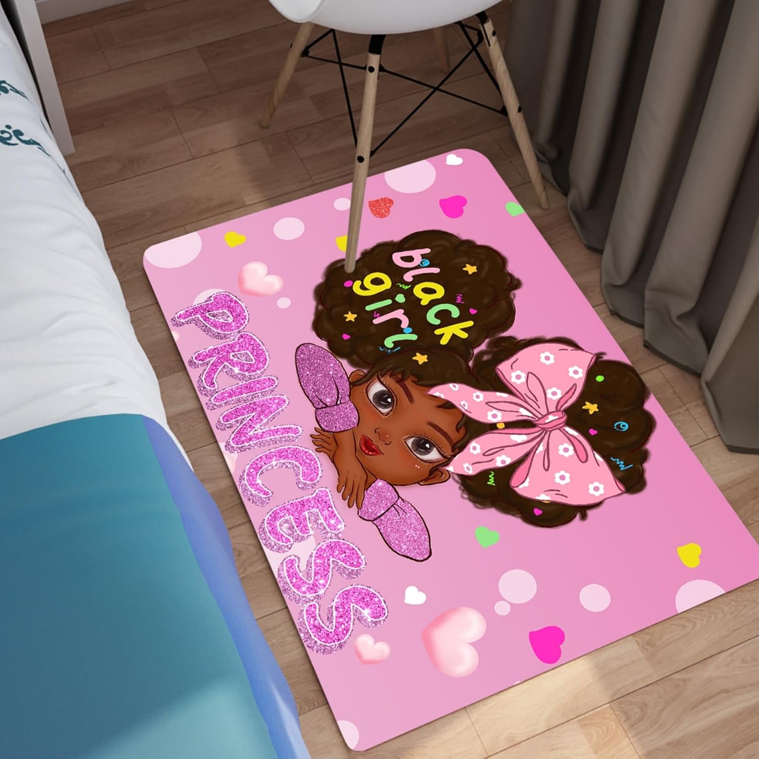 African American Rugs for Girls Room Black Girls Room Decor Rugs Princess Decor Rug for Bedroom Kids Carpet for Bedroom Teen Living Room Soft Floor Mats, Pink, 2'×3'