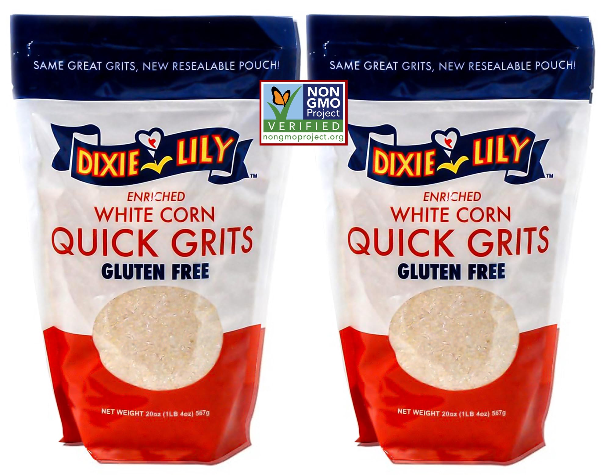 Dixie Lily White Corn Grits - Enriched With Iron, Niacin, Thiamine, Riboflavin - Classic Southern Taste - Certified Non-GMO - 2-Pack, 20oz