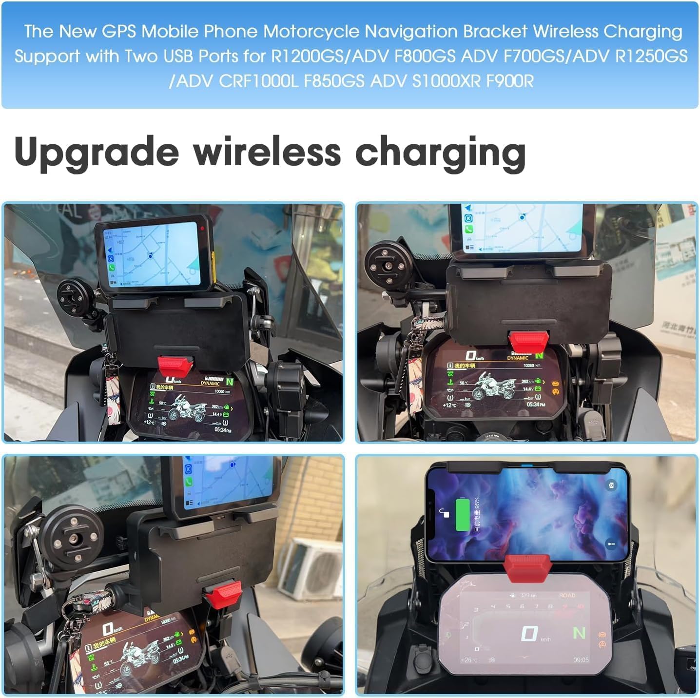 Cargador inalámbrico para motocicleta con puertos USB duales, soporte de navegación de carga rápida compatible con BMW Garmin Navigation Base R1200GS R1250GS F850GS ADV ABS