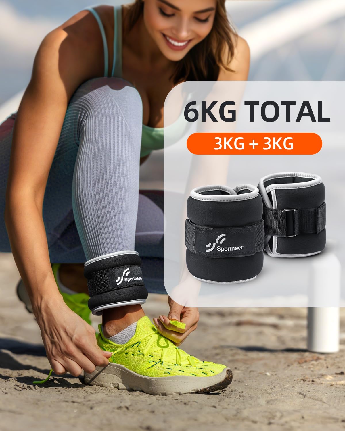 Sportneer Pesi per caviglie per gambe e braccia, set di scaldamuscoli ponderati per donne e uomini, per bodybuilding, corsa, passeggiate, fitness | 2 pesi da 0,5 kg/2 x 1 kg/2 x 1,5 kg/2 x 2 kg/2 x 3 kg per danza, corsa, camminata, fitness