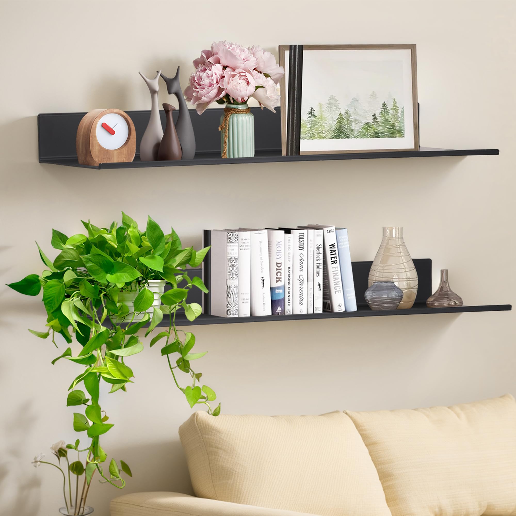sdhiiolp Estantería de pared sin taladrar, 2 unidades, 40 cm, metal negro, cocina, estantería de ducha sin agujeros, soporte para champú, para la ducha, para cocina, baño, dormitorio, salón, oficina,