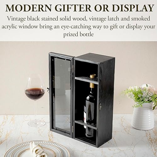 Miniatura 2 de MyGift Caja de regalo de botella de vino de madera maciza lavada de color blanco desgastado con tapa con pestillo, funda decorativa de
