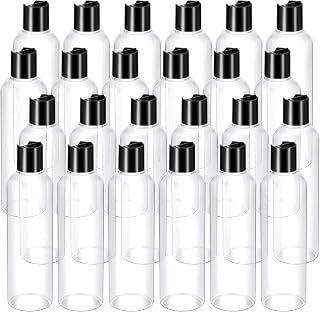 Nuenen 24-Pack 8oz Clear Squeeze Travel Bottles with Black Disc Caps - Refillable Shampoo Lotion Containers for Toiletries