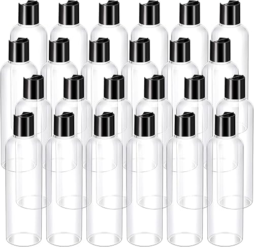 Nuenen 24 botellas vacías de plástico transparentes con tapa de disco negra, botellas de viaje recargables para champú para artículos de tocador,